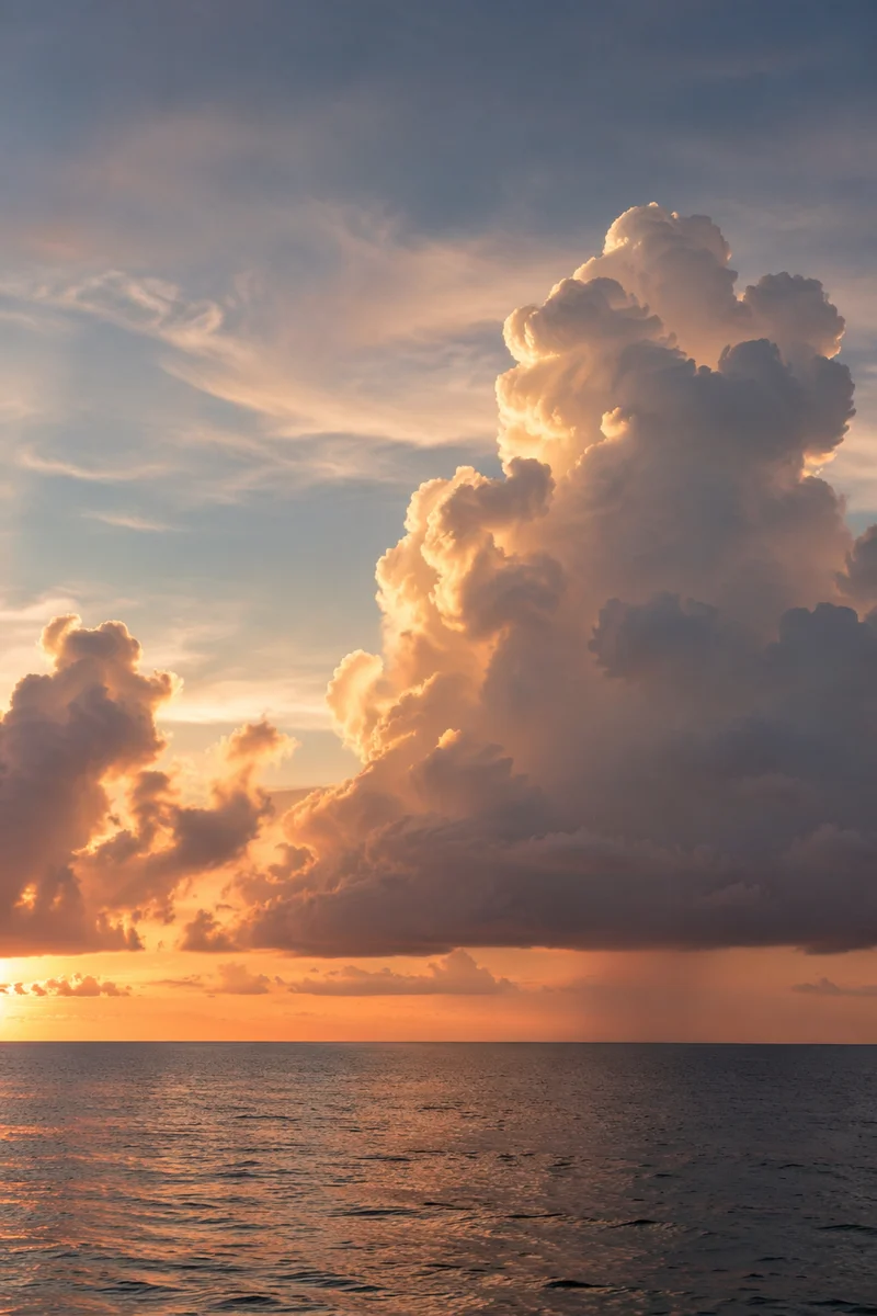 Golden Sunset Clouds Over Calm Ocean