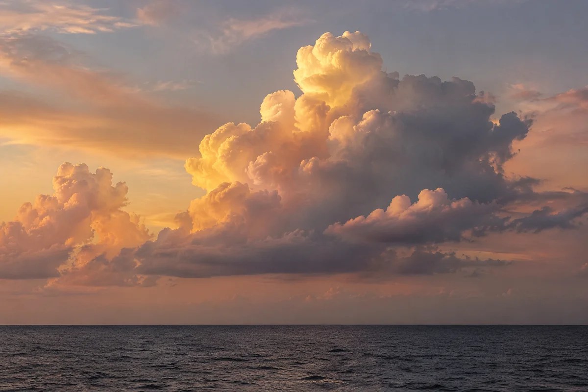 Golden Sunset Clouds Over Calm Ocean