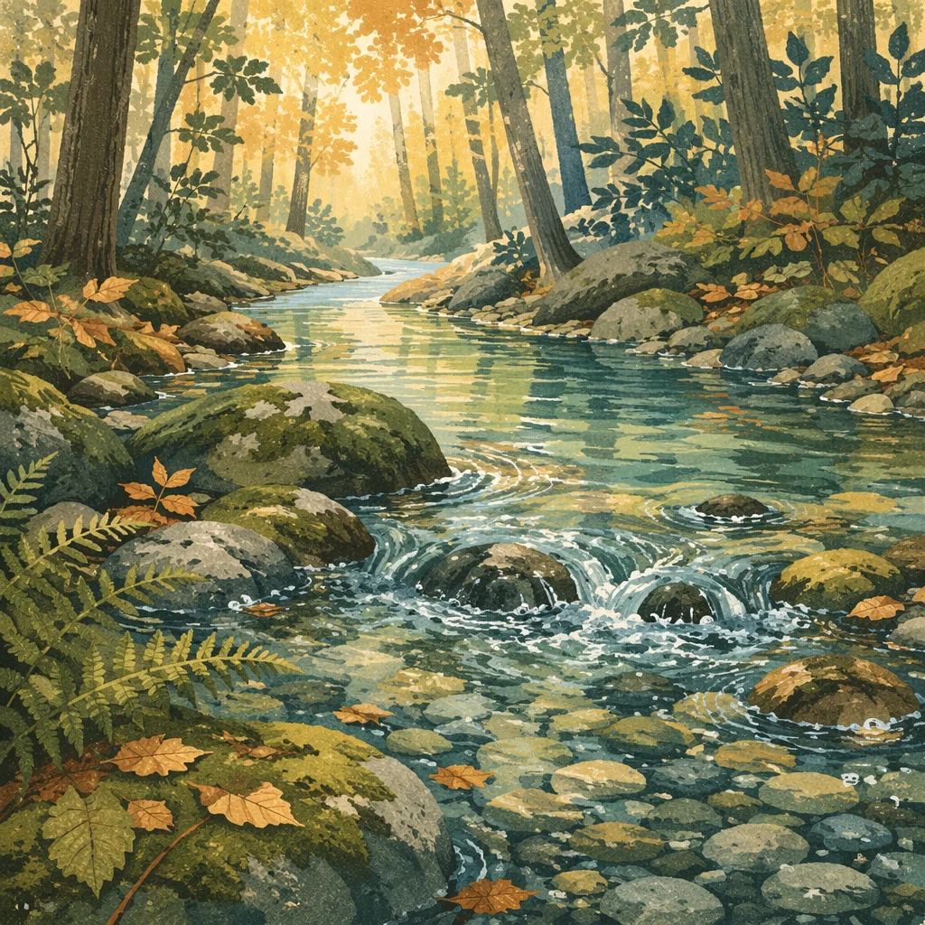 Clear Mountain Stream in Forest Morning