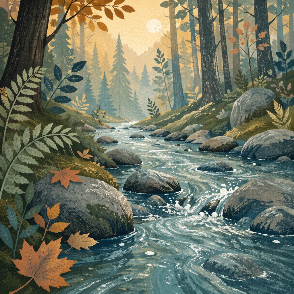 Clear Mountain River in Morning Forest