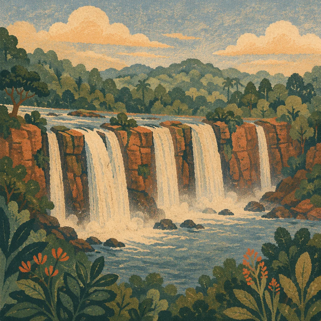 Clear River Waterfalls Through Emerald Forest