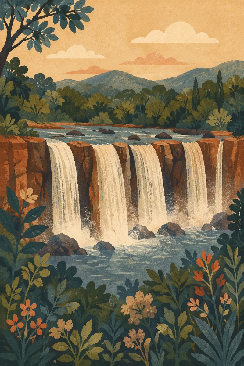 Clear River Waterfalls Through Emerald Forest