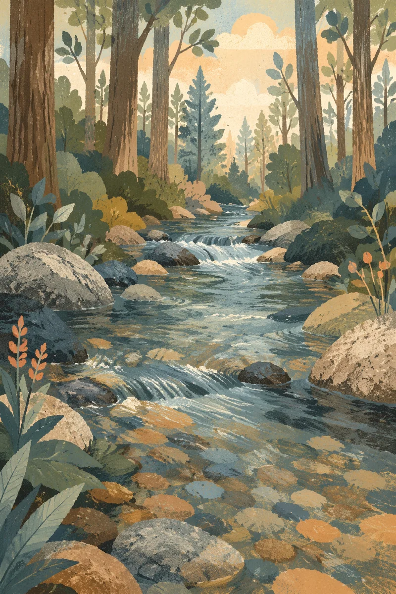 Clear Forest Stream in Morning Light