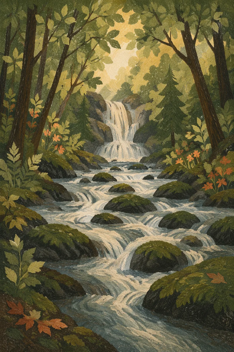 Clear Mountain Stream in Lush Forest