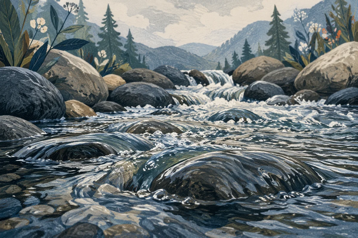 Clear Mountain Stream Over Dark Stones