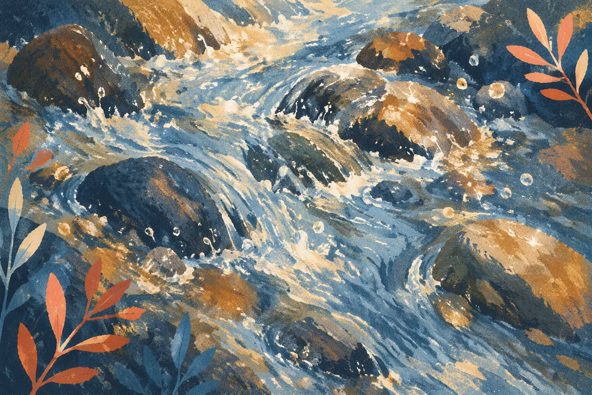 Clear Mountain Stream Over Dark Stones
