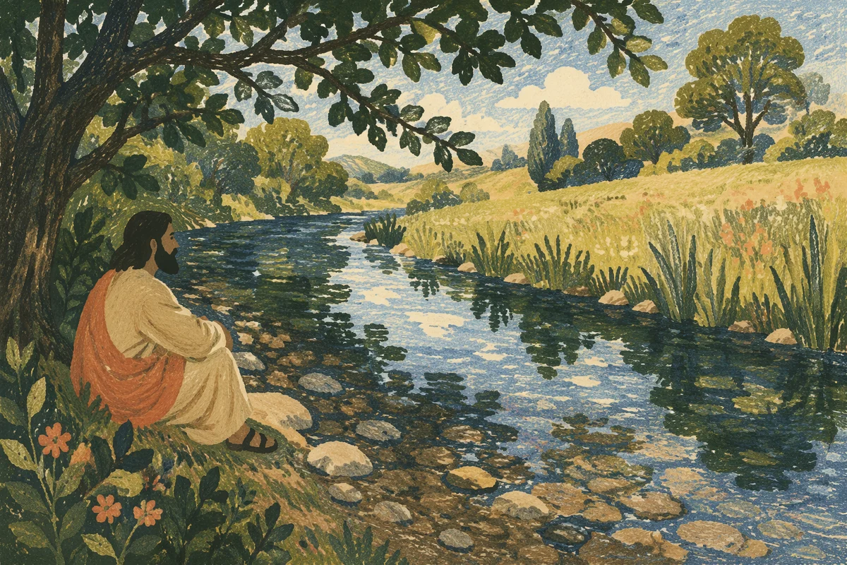 Clear Forest Stream Beside Sunlit Meadow