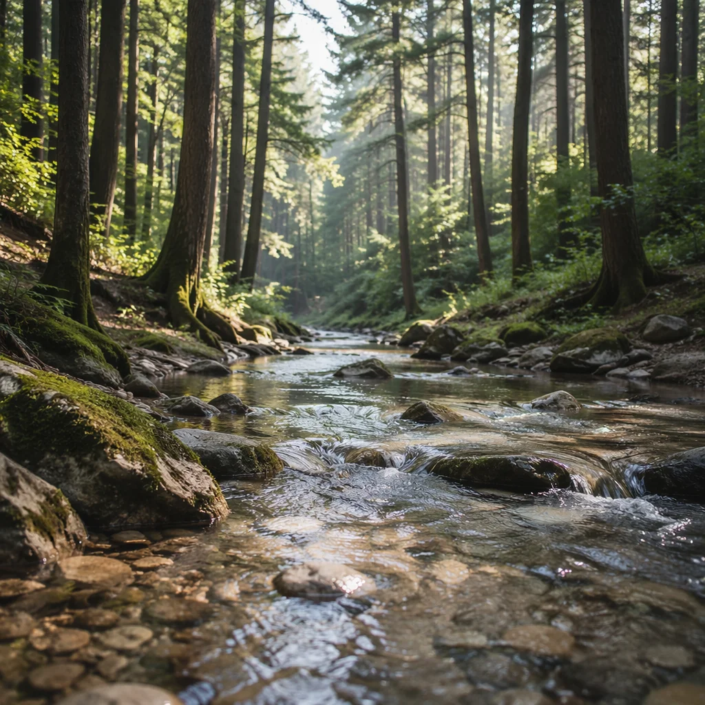 Clear Forest Stream in Morning Light
