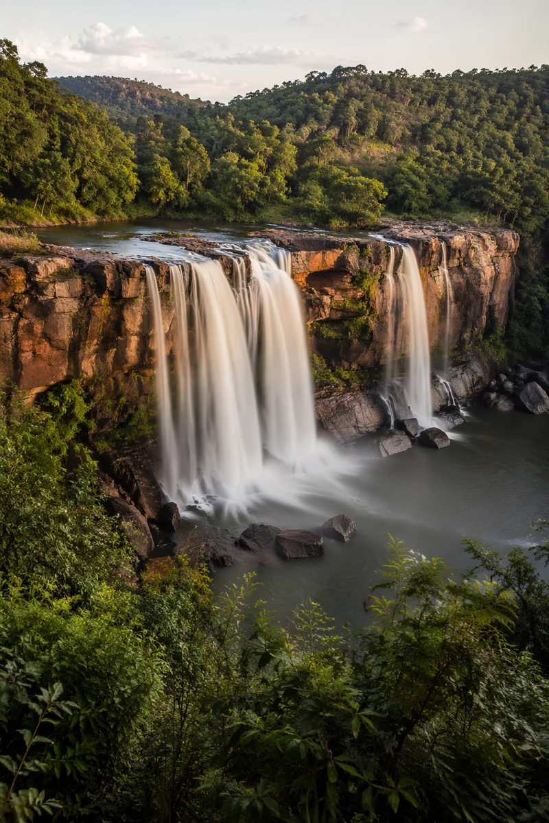 Clear River Waterfalls in Emerald Forest