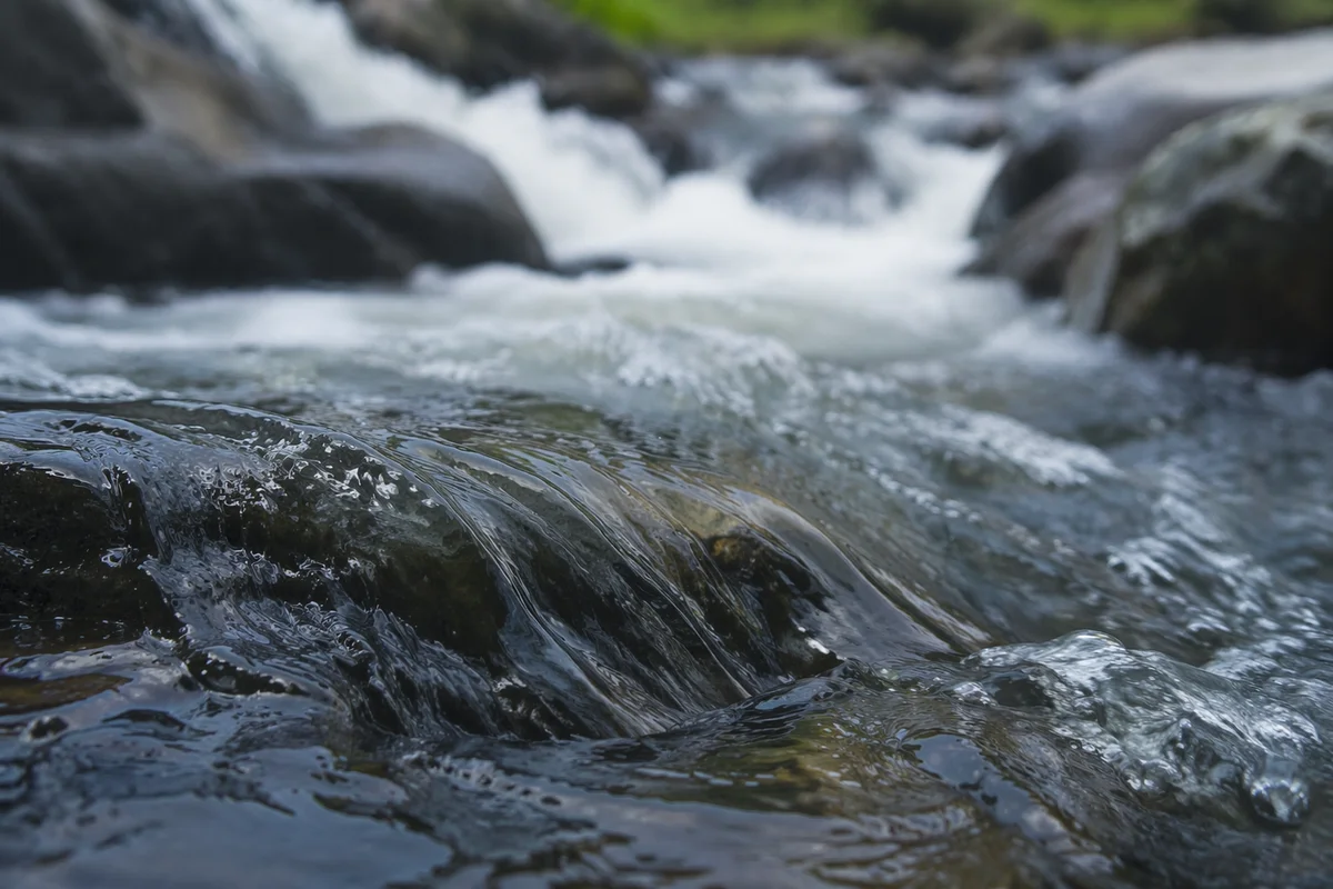 Clear Mountain Stream Over Dark Stones