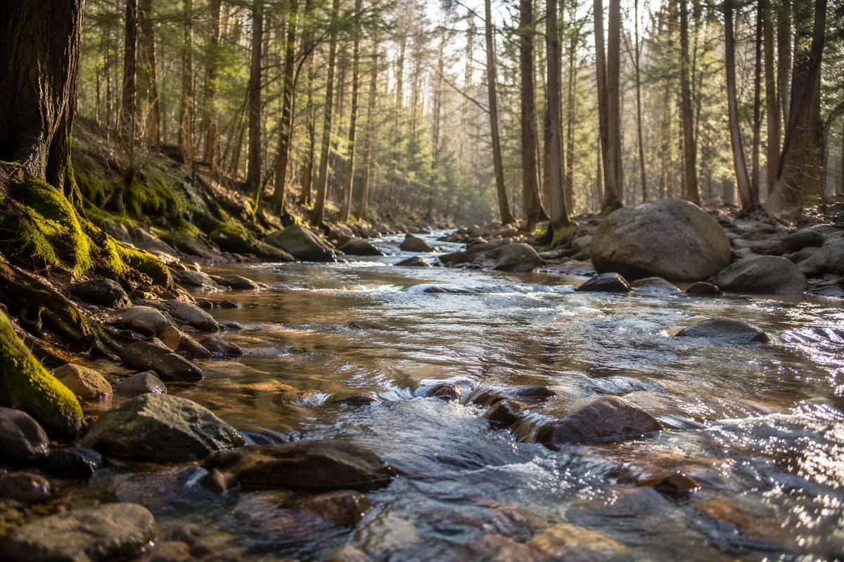 Clear Forest Stream in Morning Light