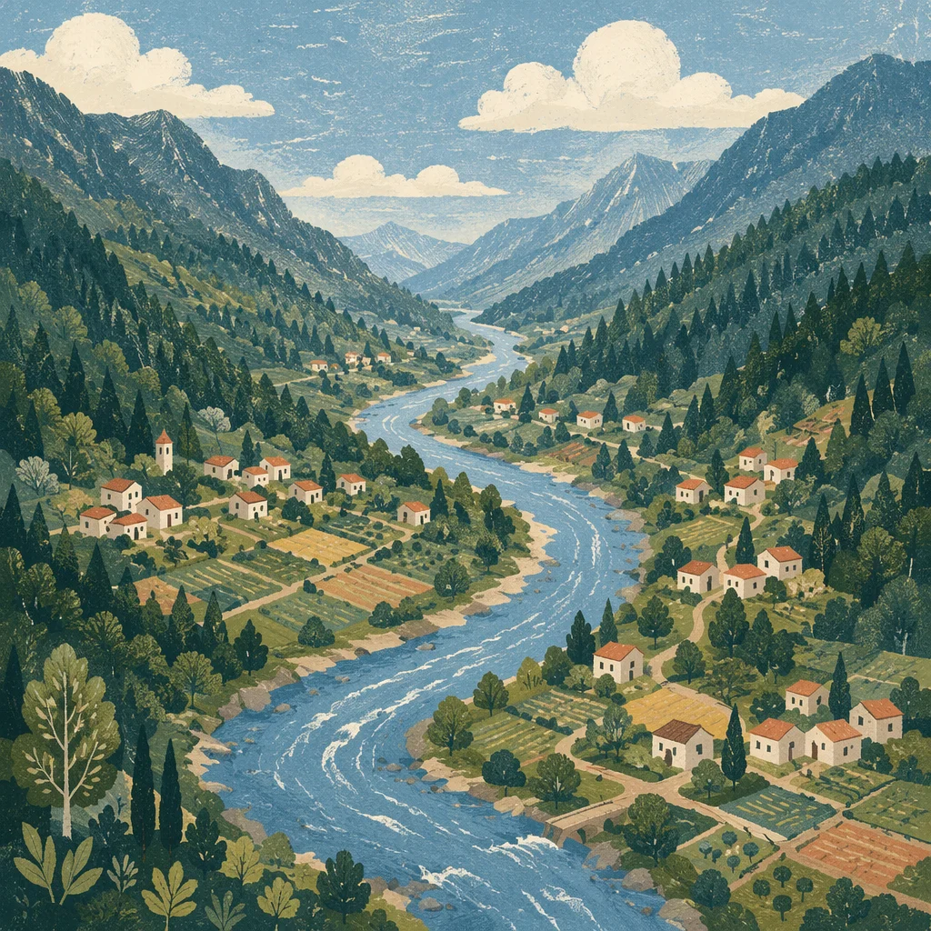 Winding River Through Green Mountain Valley