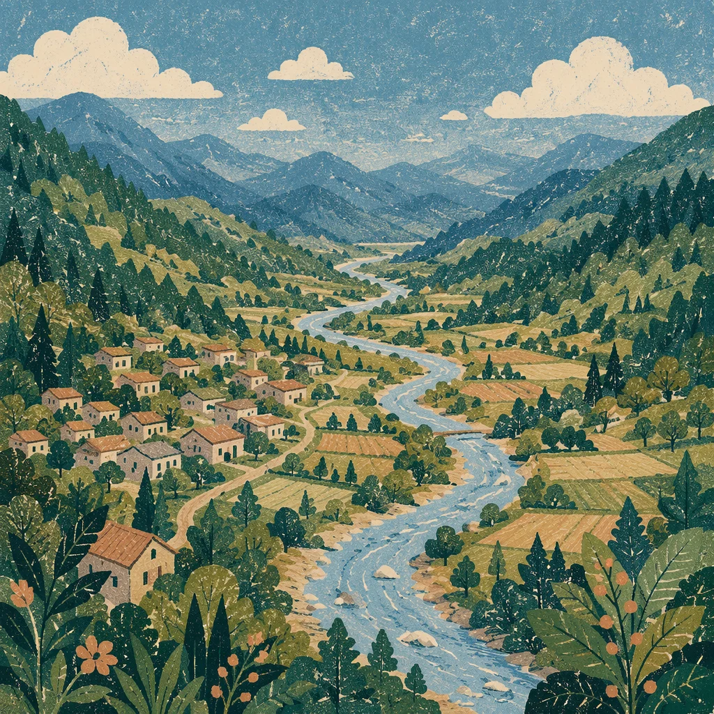 Winding River Through Lush Mountain Valley