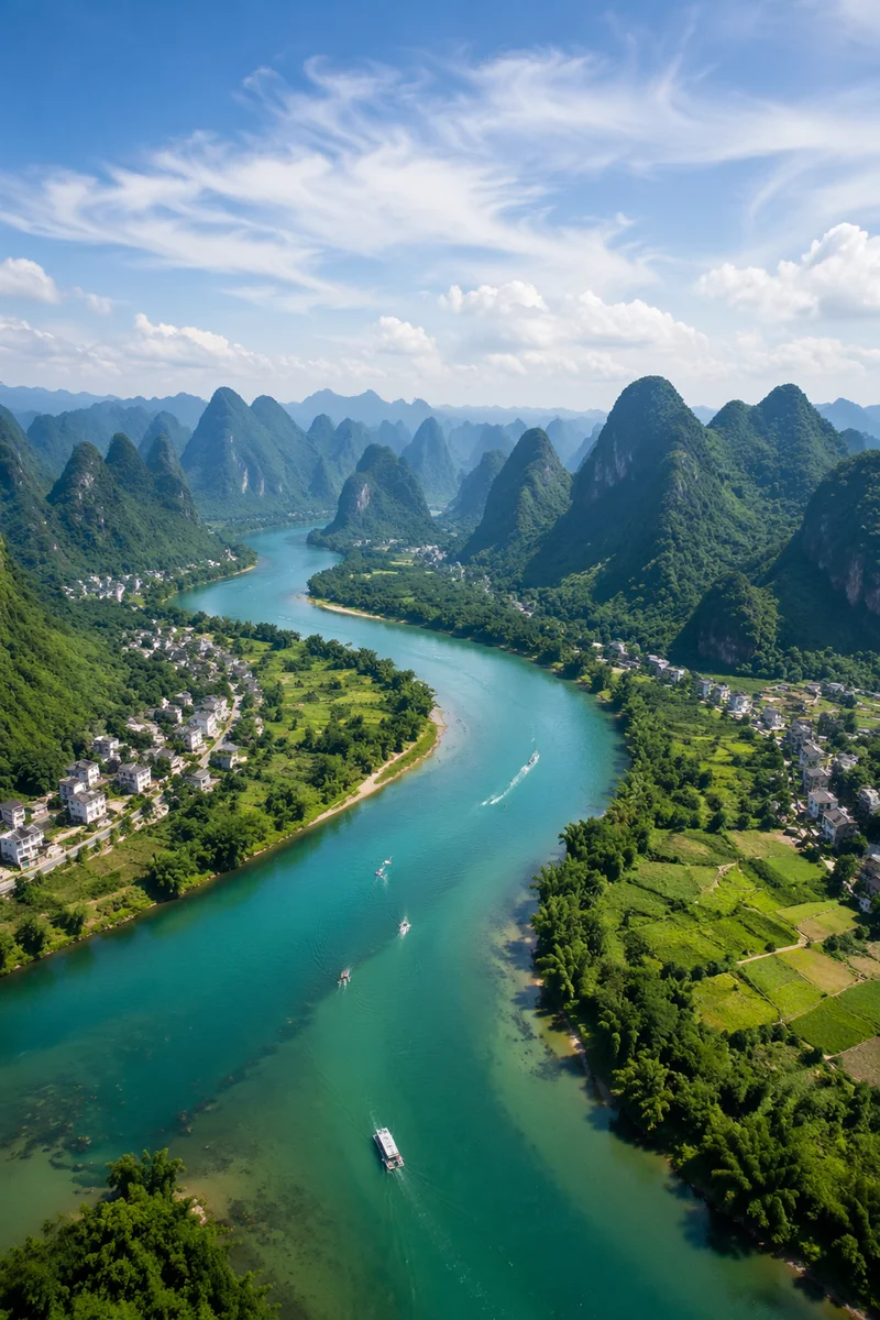 Aerial River Winding Through Green Valley
