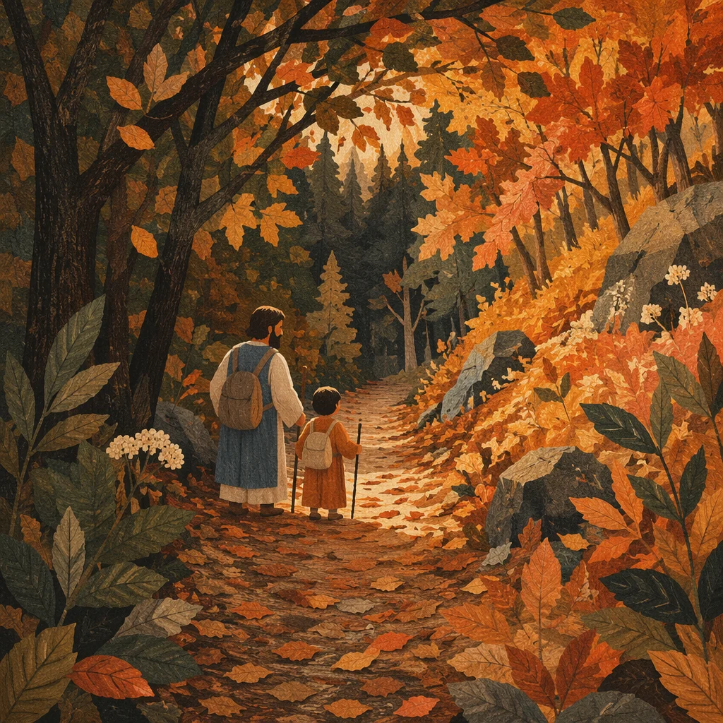 Golden Autumn Forest Path Under Leaf Canopy