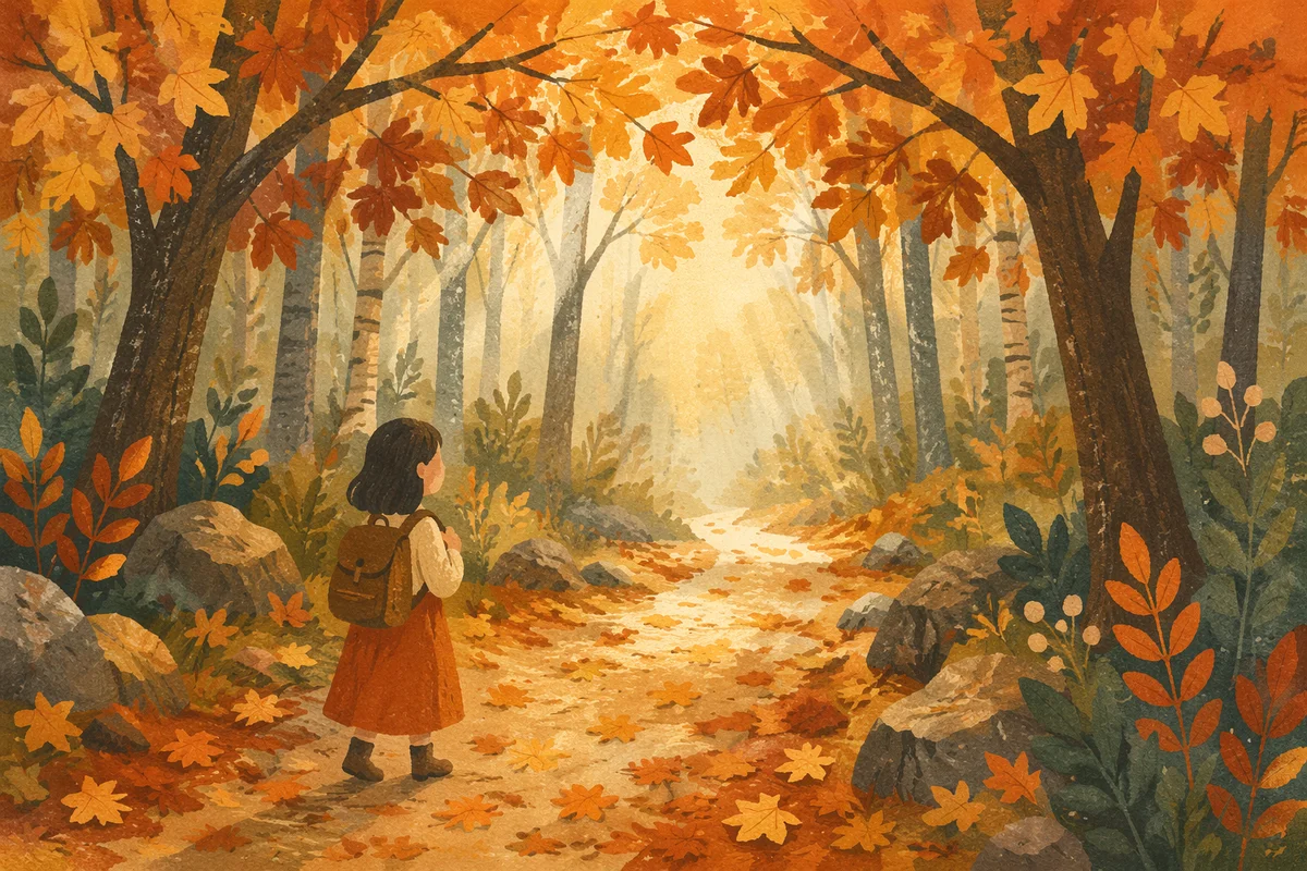 Golden Autumn Forest Path Under Canopy