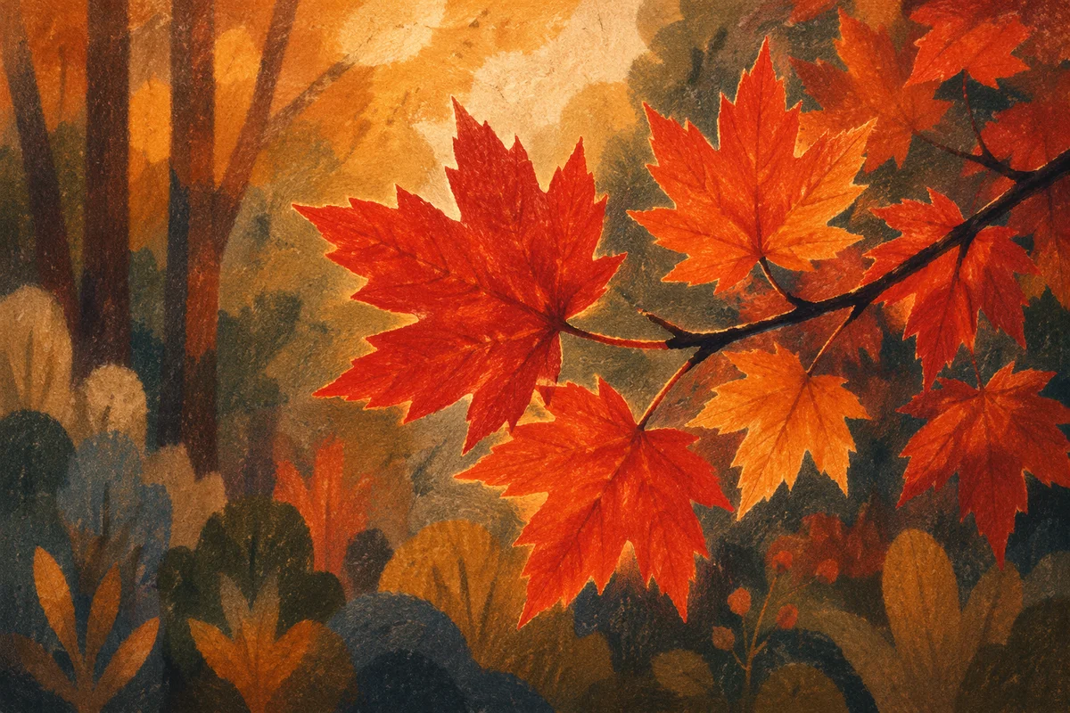 Glowing Autumn Maple Leaves Close Up