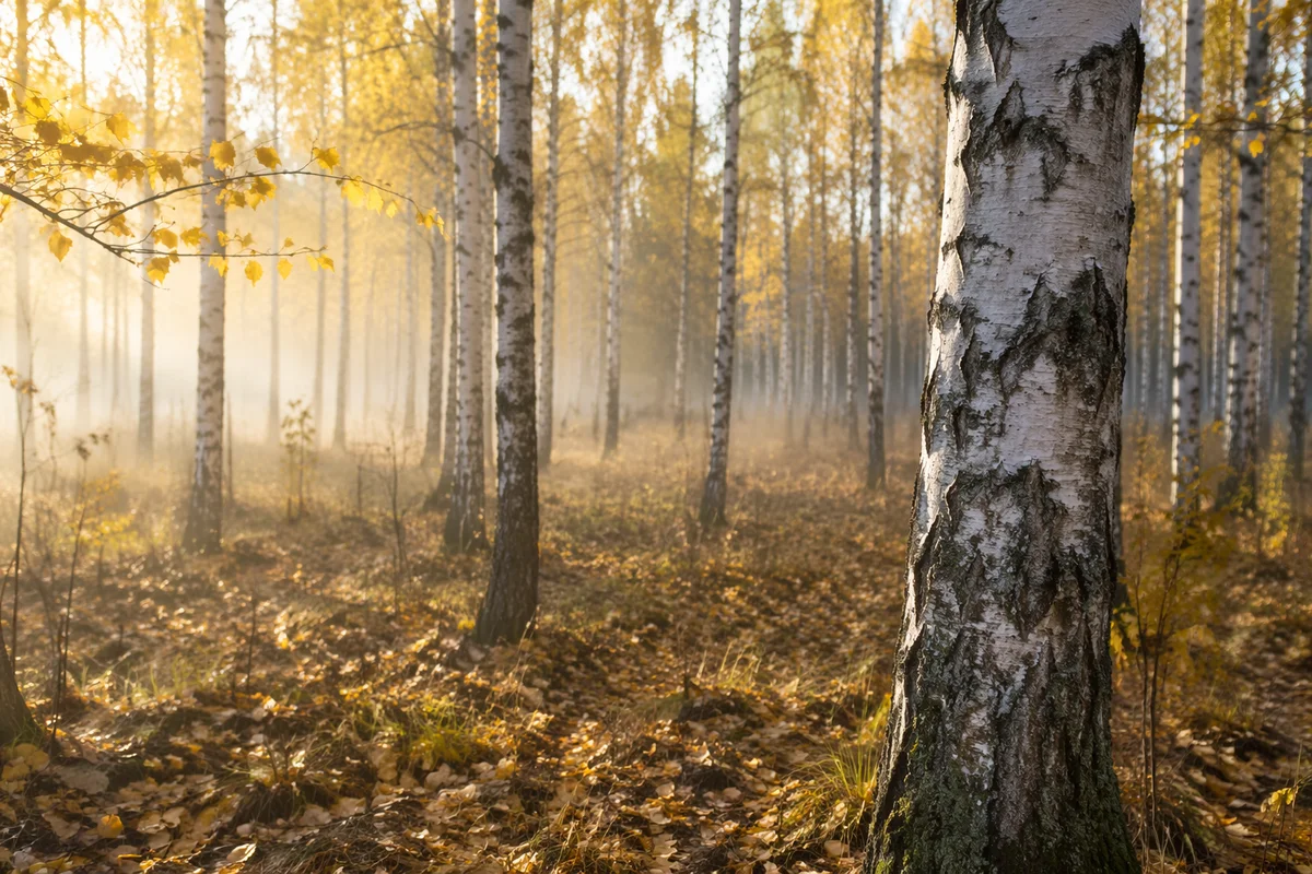 Serene Birch Forest in Golden Autumn