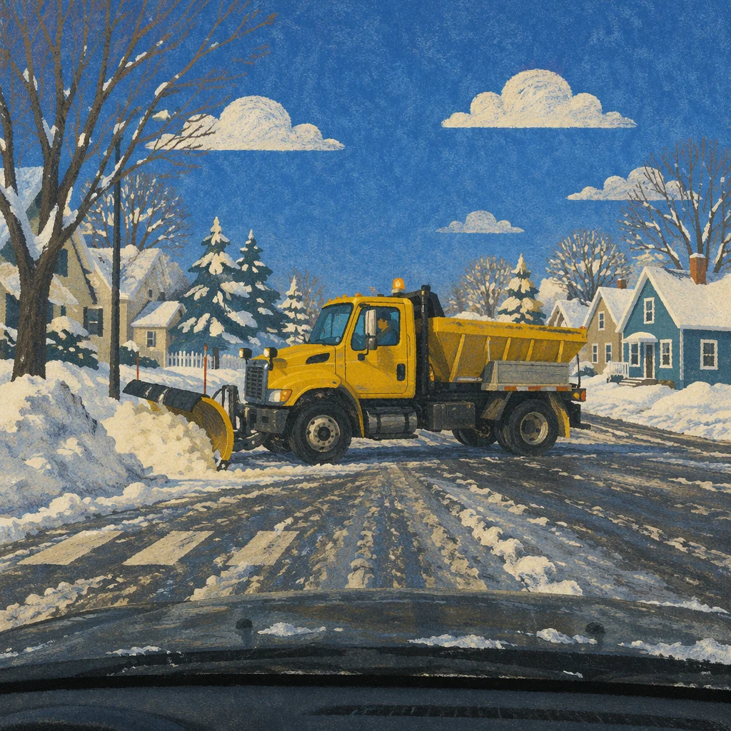 Snowplow Clearing Heavy Blizzard Road
