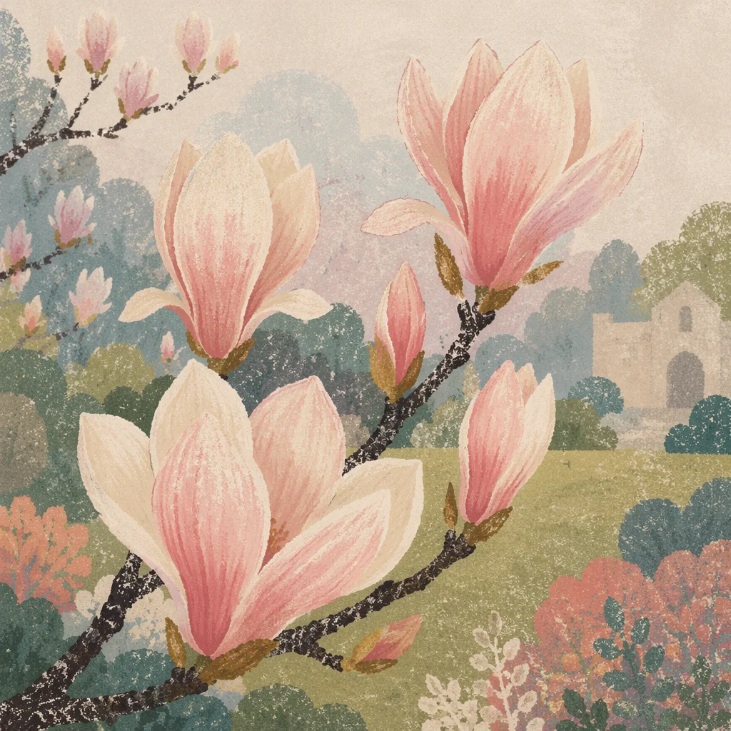 Blooming Pink Magnolia Branch in Spring