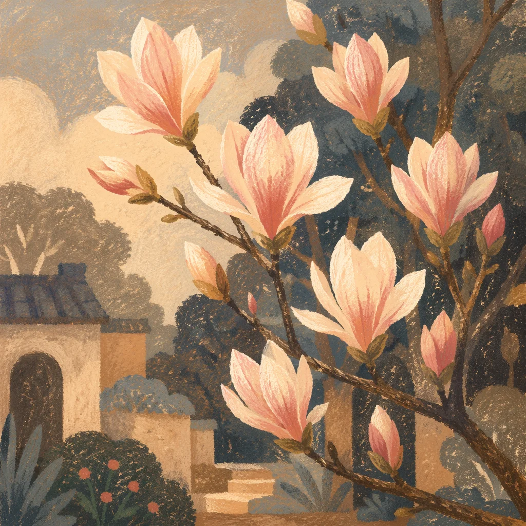 Sunlit Pink Magnolia Blossoms in Spring