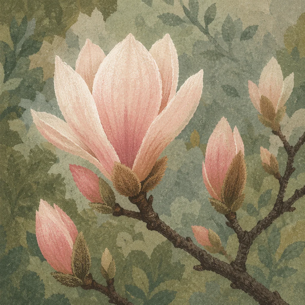 Soft Pink Magnolia Blossoms in Spring