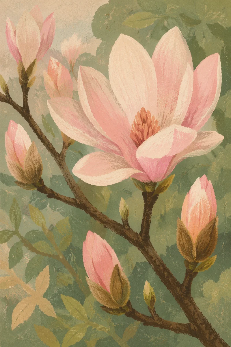 Soft Pink Magnolia Blossoms in Spring