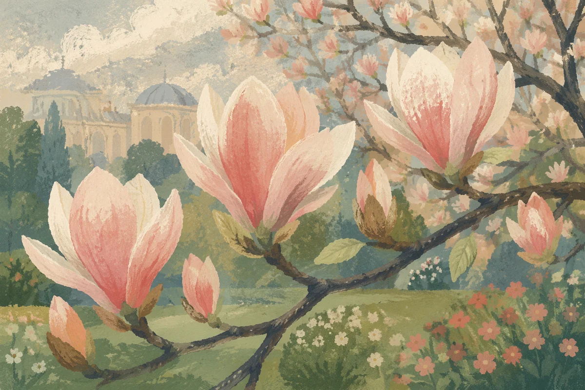 Blooming Pink Magnolia Branch in Spring