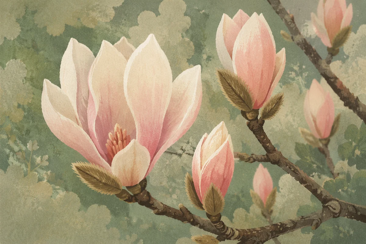 Soft Pink Magnolia Blossoms in Spring