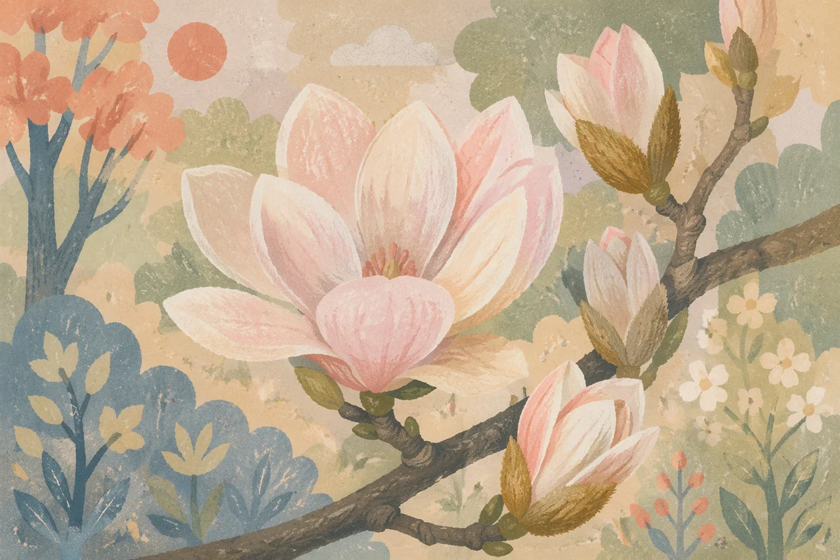 Pale Pink Magnolia Blossoms in Morning Light