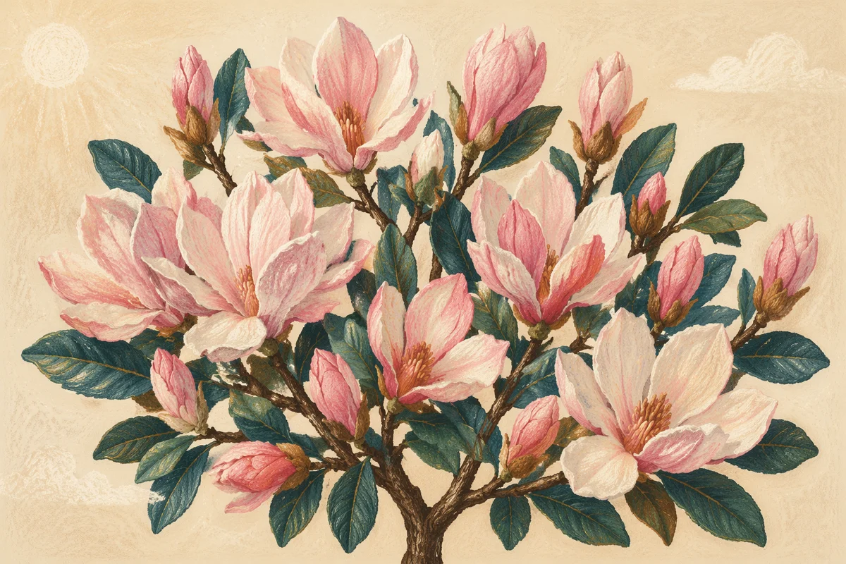 Pink Magnolia Blossoms in Gentle Spring Light