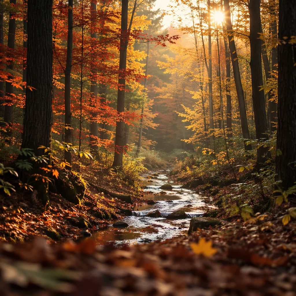 Autumn Forest Brook in Morning Light