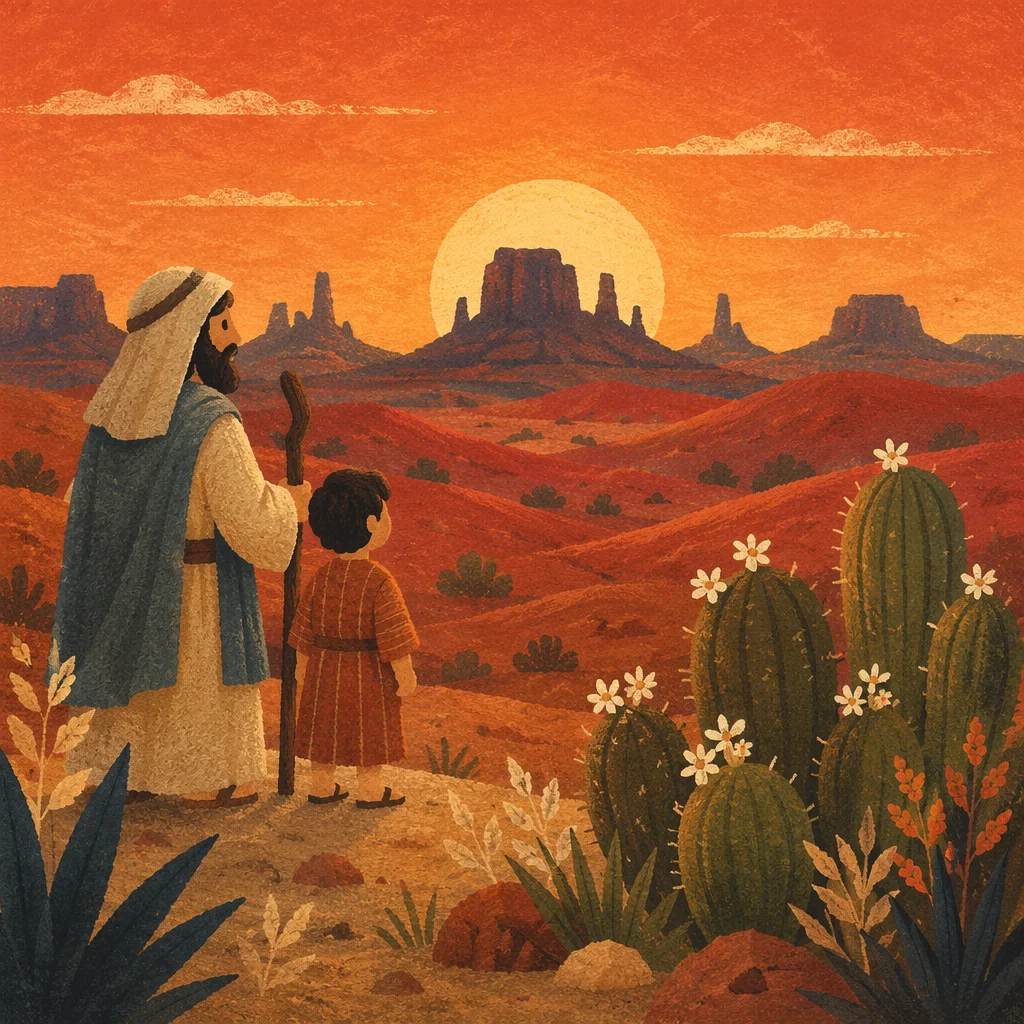Sunset Desert Cacti and Red Dunes