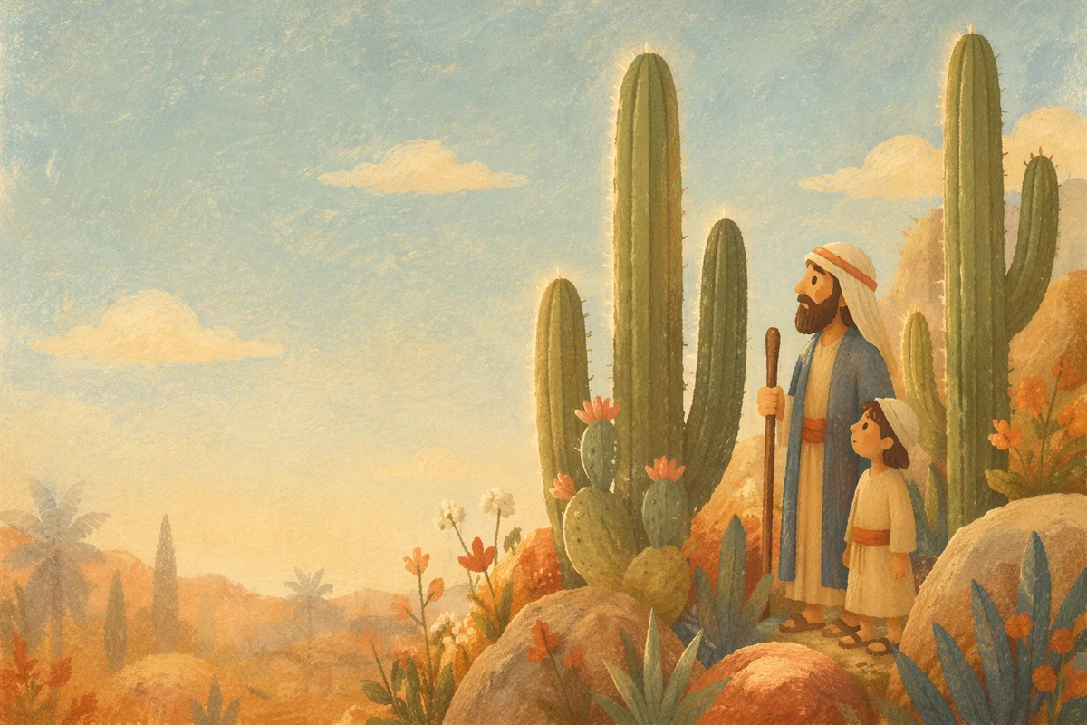 Warm Sunset Cactus Desert Landscape