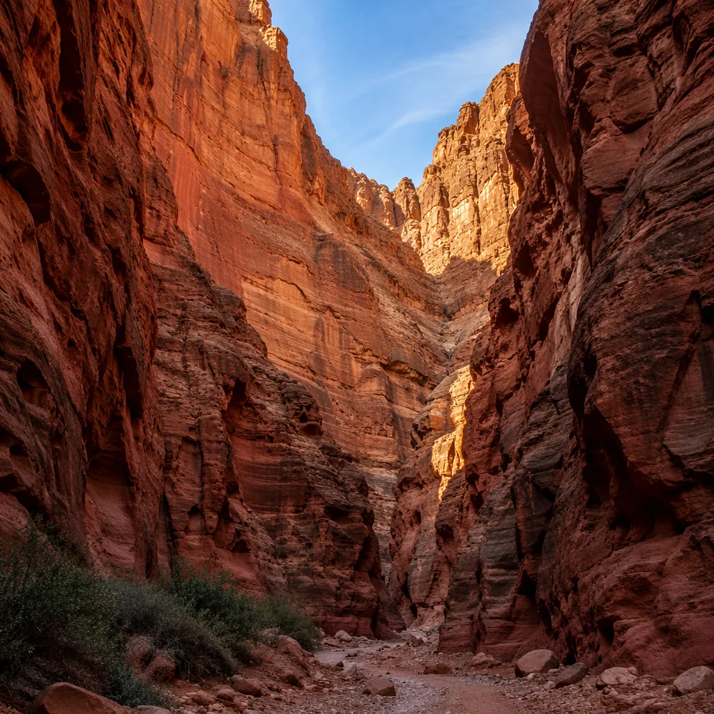 Towering Red Canyon Walls at Dawn
