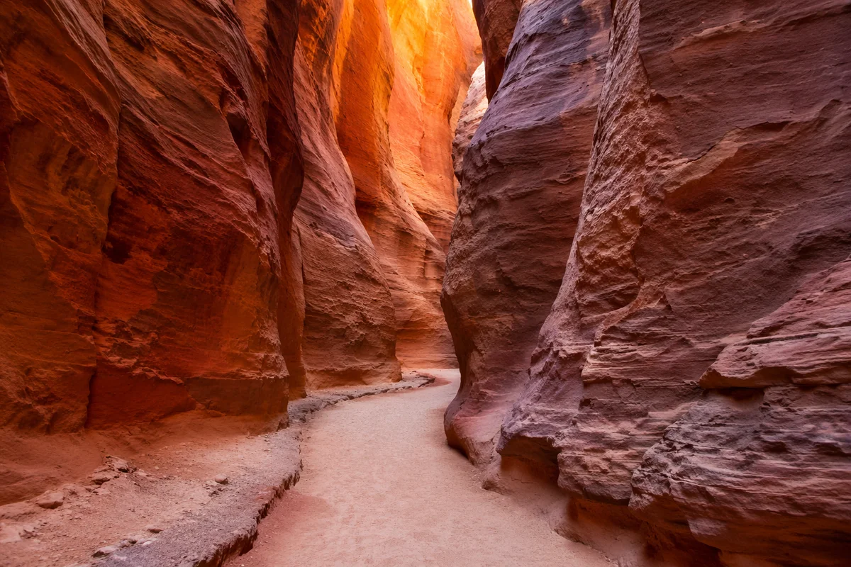 Sunlit Layered Canyon Walls at Dawn