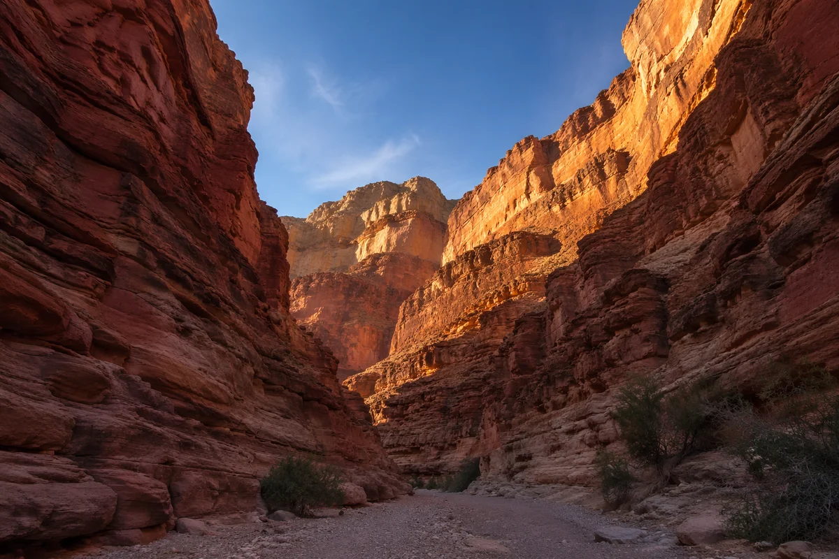 Towering Red Canyon Walls at Dawn