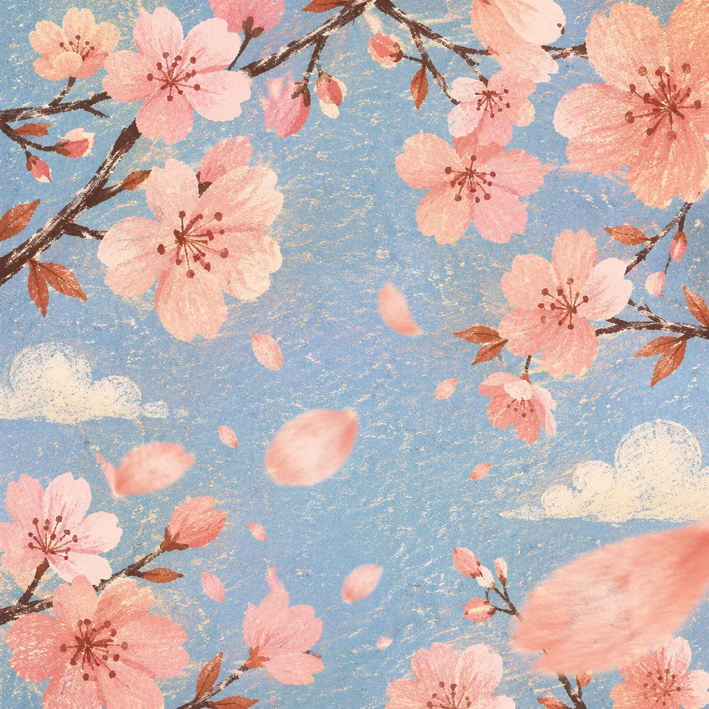 Falling Cherry Blossom Petals in Spring Breeze