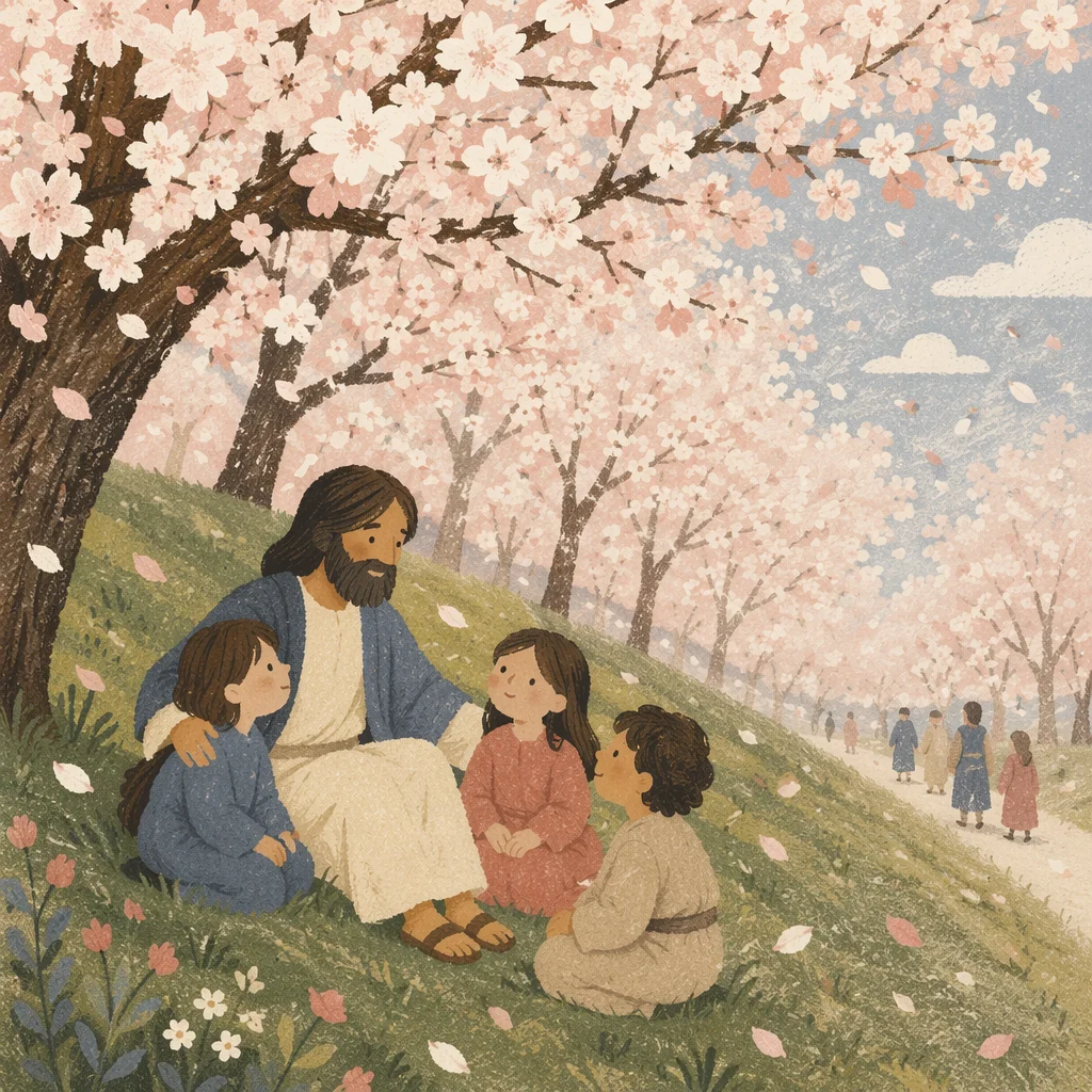 Cherry Blossom Petals Drifting in Spring Breeze