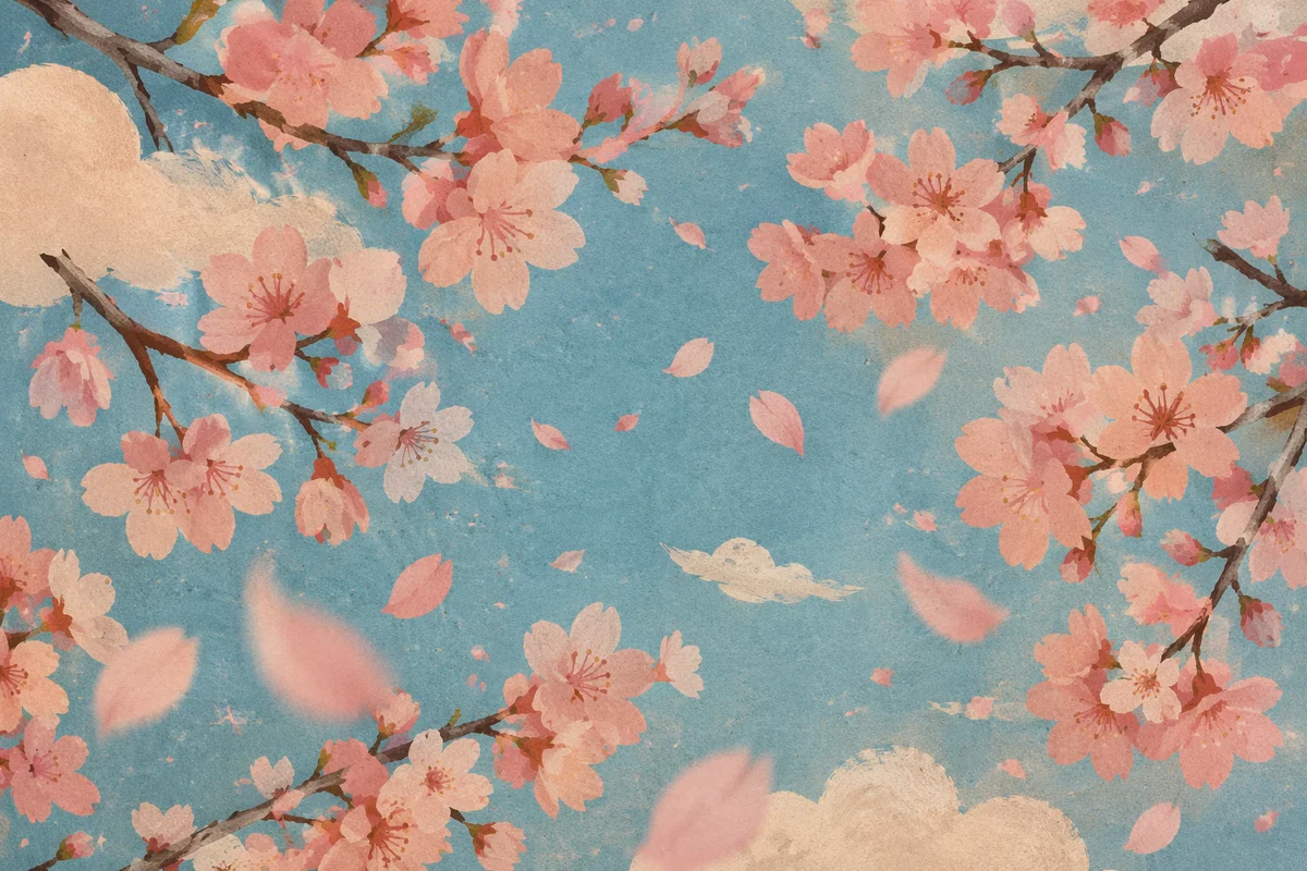 Falling Cherry Blossom Petals in Spring Breeze