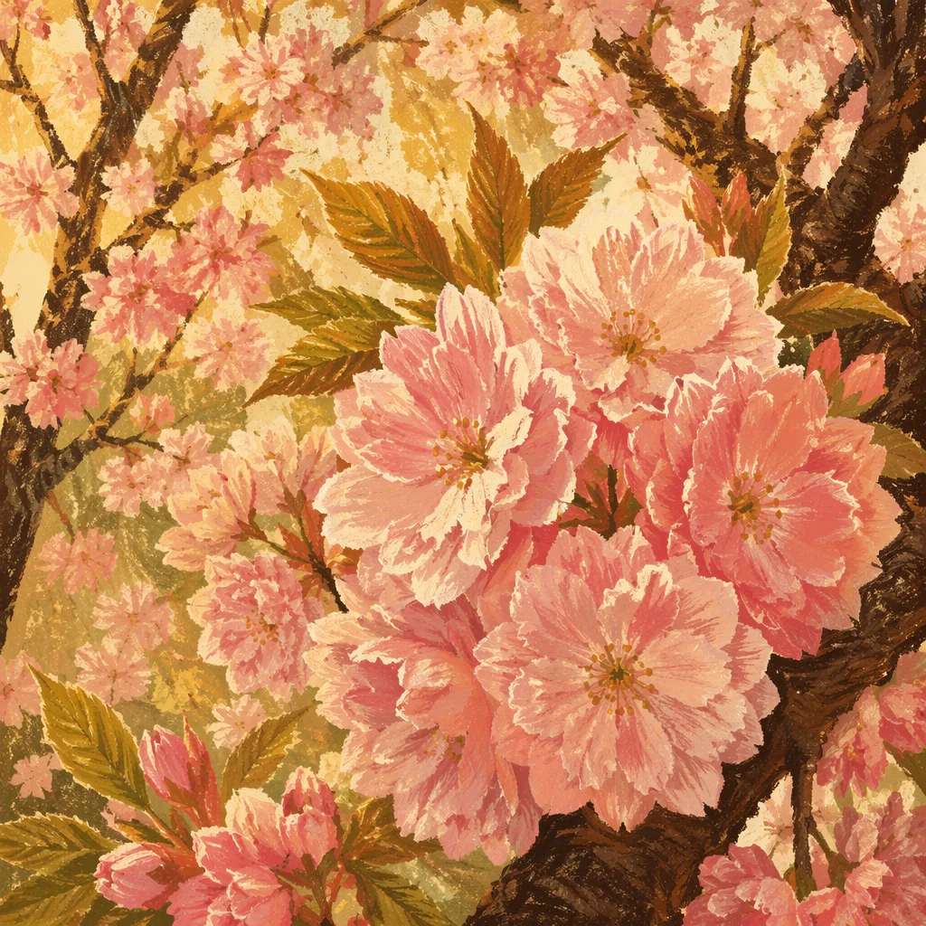 Pink Cherry Blossoms in Golden Spring Light