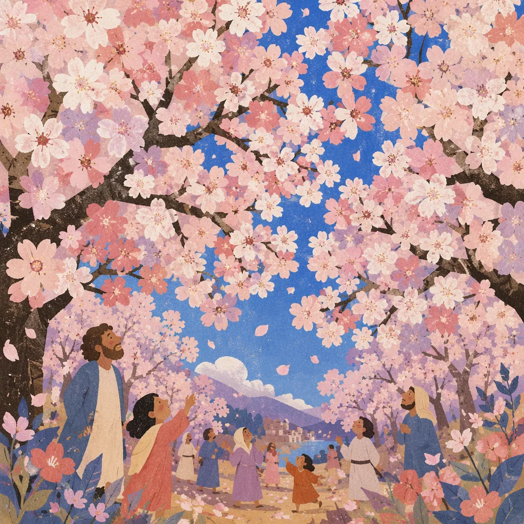 Cherry Blossom Canopy Against Spring Sky