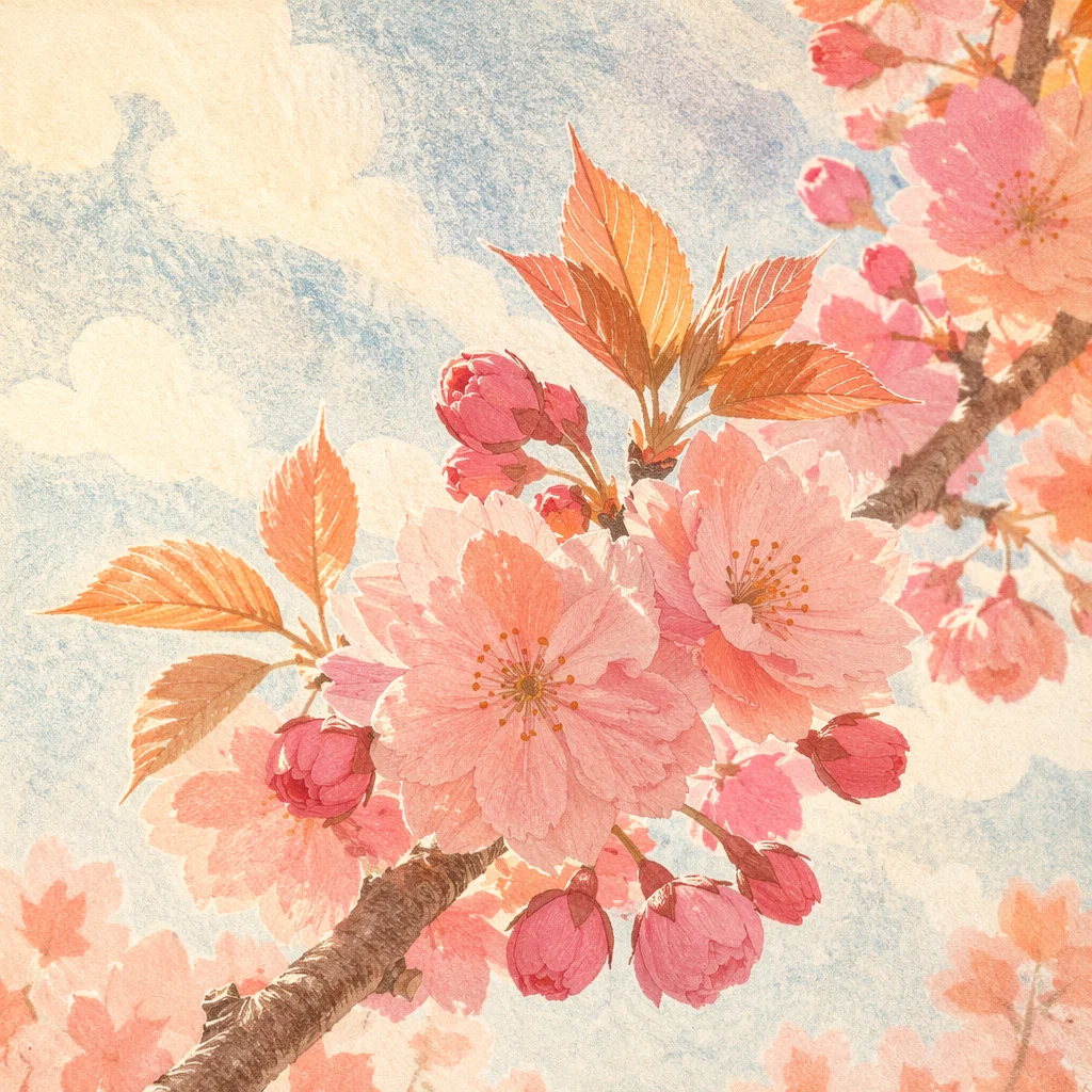 Pink Cherry Blossoms in Spring Sunlight