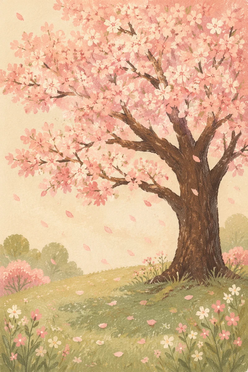 Blooming Cherry Blossom Tree in Spring Meadow