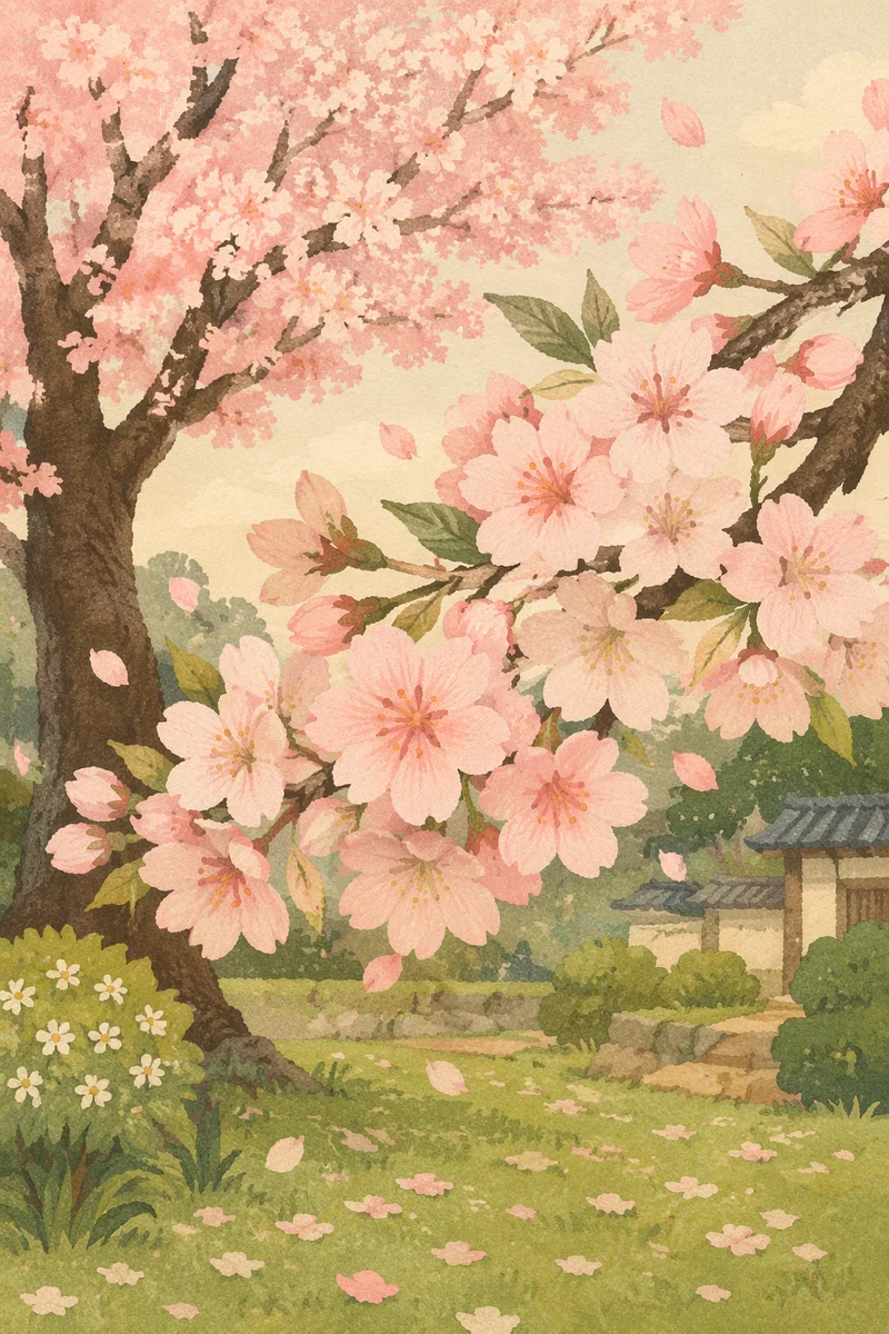 Pink Cherry Blossom Tree in Spring Garden