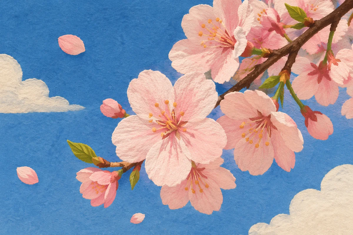 Pink Cherry Blossoms Against Blue Spring Sky