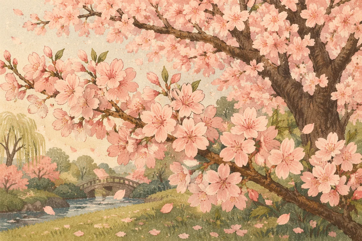 Pink Cherry Blossom Tree in Spring Garden