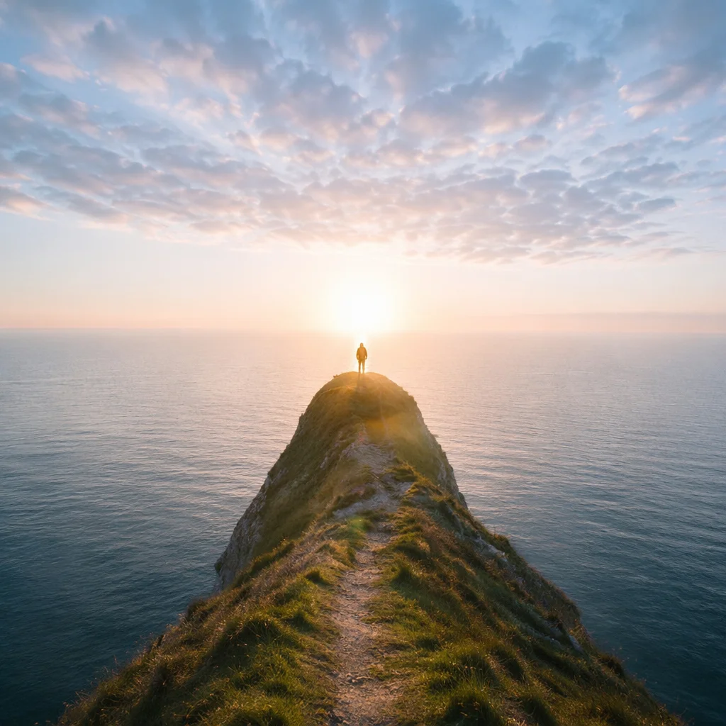 Serene Cliff Path Over Blue Ocean Horizon