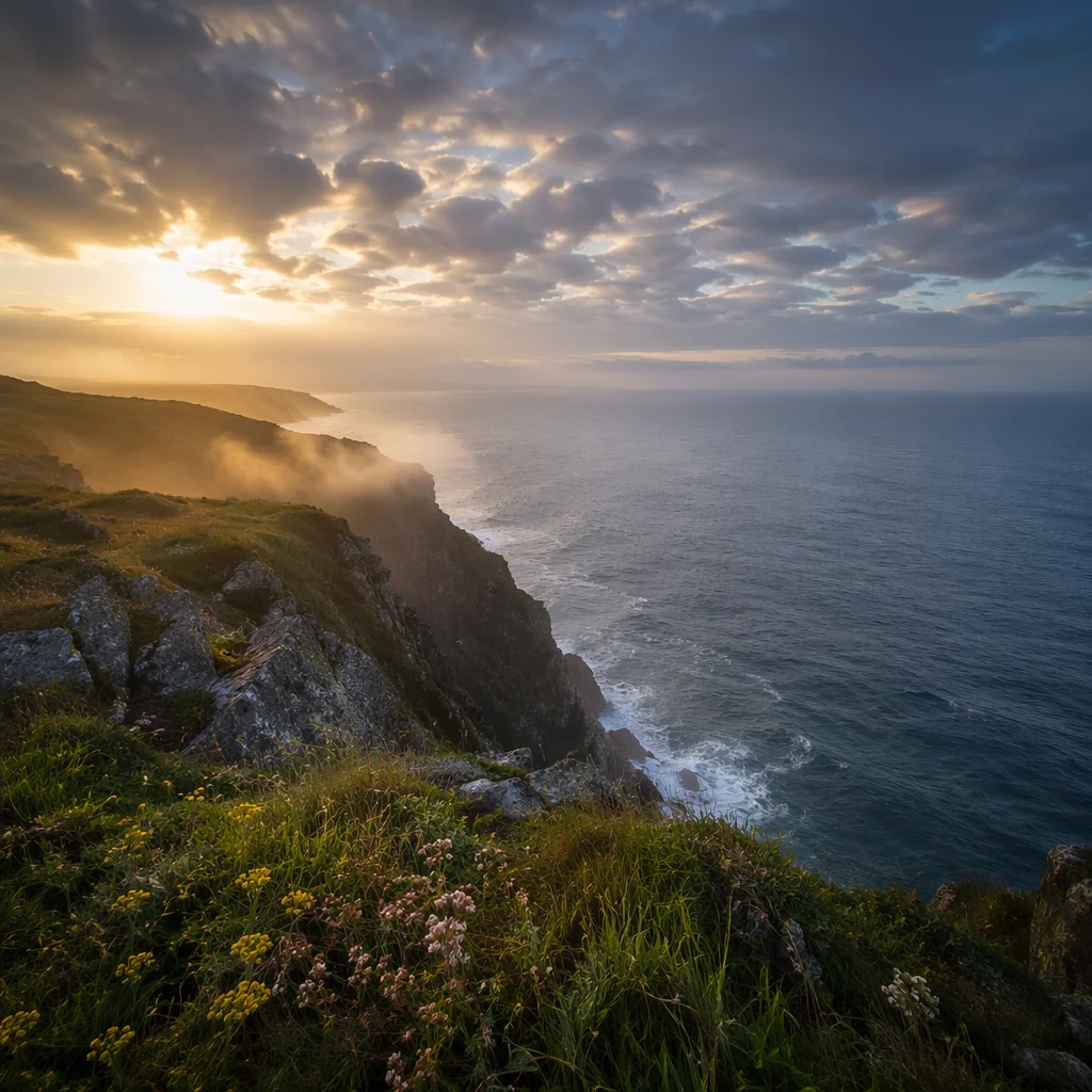 Cliff Edge Above Endless Blue Ocean