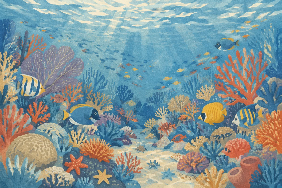 Vibrant Coral Reef With Tropical Fish